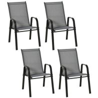 See more information about the Outsunny Set of 4 Garden Dining Chair Set Stackable Outdoor Patio Furniture Set with Backrest and Armrest