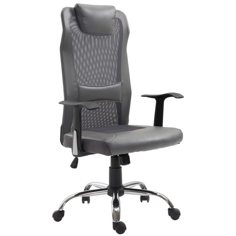 Vinsetto Mesh Office Chair High Back Desk Chair Height Adjustable Swivel Chair For Home With Headrest Grey