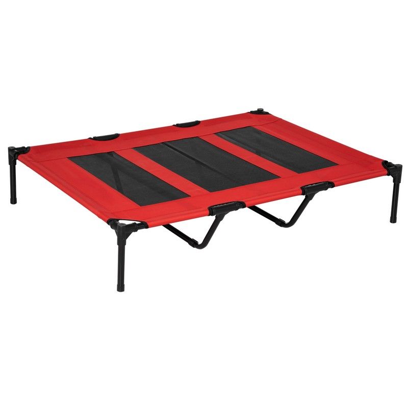 Pawhut Raised Dog Bed Cooling Elevated Pet Cot With Breathable Mesh For Indoor Outdoor Use Red