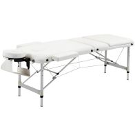 See more information about the Homcom Folding PVC Leather Massage Table Aluminium Frame w/ Headrest Armrests Padding Handle Carry Bag Adjustable Height 3-Way Tri-Fold Salon Professional Bed Beauty White