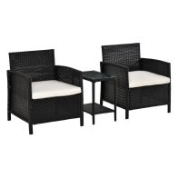 See more information about the Outsunny 2-Seater Pe Rattan Side Table & Armchair Bistro Set Jack And Jill Seat With Pillows Black