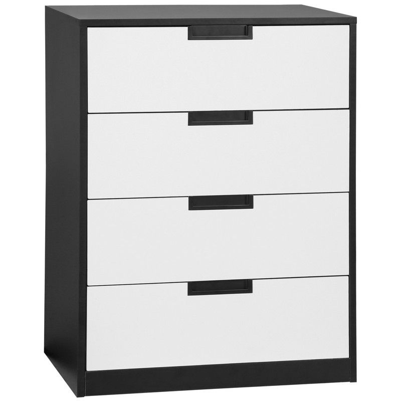 Homcom Drawer Chest 4-Drawer Storage Cabinet Organiser For Bedroom Living Room 60cmx40cmx80cm White And Black