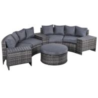 See more information about the Outsunny 8 Pieces Outdoor PE Rattan Wicker Patio Sofa Set Half Round Conversation Sofa Furniture w/ 1 Umbrella Hole Side Table and 2 Storage Functional Side Tables Grey