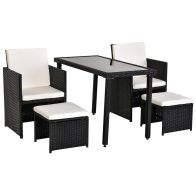 See more information about the Outsunny 5 Pcs Rattan Garden Furniture Space-Saving Wicker Weave Sofa Set Conservatory Dining Table Table Chair Footrest Cushioned Black