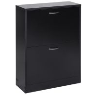 See more information about the Homcom Shoe Cabinet Storage Cupboard 2-Tier Wood Tipping Bucket Modern Hall Organizer With Drawer Adjustable Shelf Large-Capacity Black