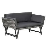 See more information about the Outsunny 2 In 1 Rattan Folding Daybed Sofa Bench Garden Chaise Lounger Loveseat With Cushion Outdoor Patio Mixed Grey