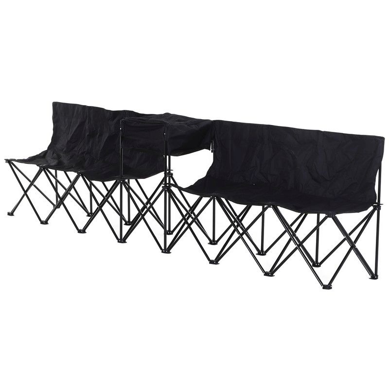 Outsunny 6-Seater Folding Steel Camping Bench With Cooler Bag Black