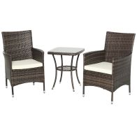 See more information about the Outsunny Three-Piece Rattan Chair Set With Cushions - Brown