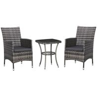 See more information about the Outsunny Three-Piece Rattan Chair Set With Cushions - Grey
