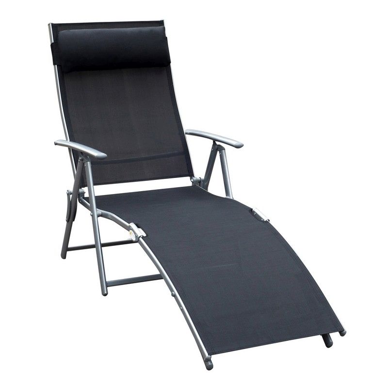 Outsunny Sun Lounger Steel Frame Outdoor Folding Chaise Texteline Lounge Chair Recliner With Headrest & 7 Levels Adjustable Backrest