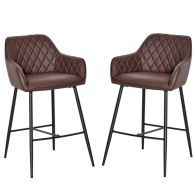 See more information about the Homcom Set Of 2 Bar Stools Retro Pu Leather Bar Chairs W/ Footrest Metal Frame Comfort Support Stylish Dining Seating Home Brown