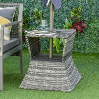 See more information about the Outsunny Outdoor Patio Rattan Wicker Coffee Table Bistro Side Table w/ Umbrella Hole and Storage Space