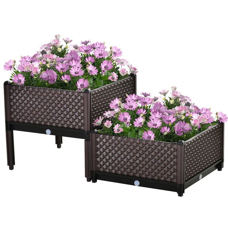 Outsunny 2-Piece Raised Garden Bed Planter Box Flower Vegetables Planting Container
