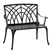 See more information about the Outsunny 2-Seater Cast Aluminium Garden Bench Loveseat Outdoor Furniture Chair w/ Decorative Backrest & Ergonomic Armrest for Patio Terrace Porch