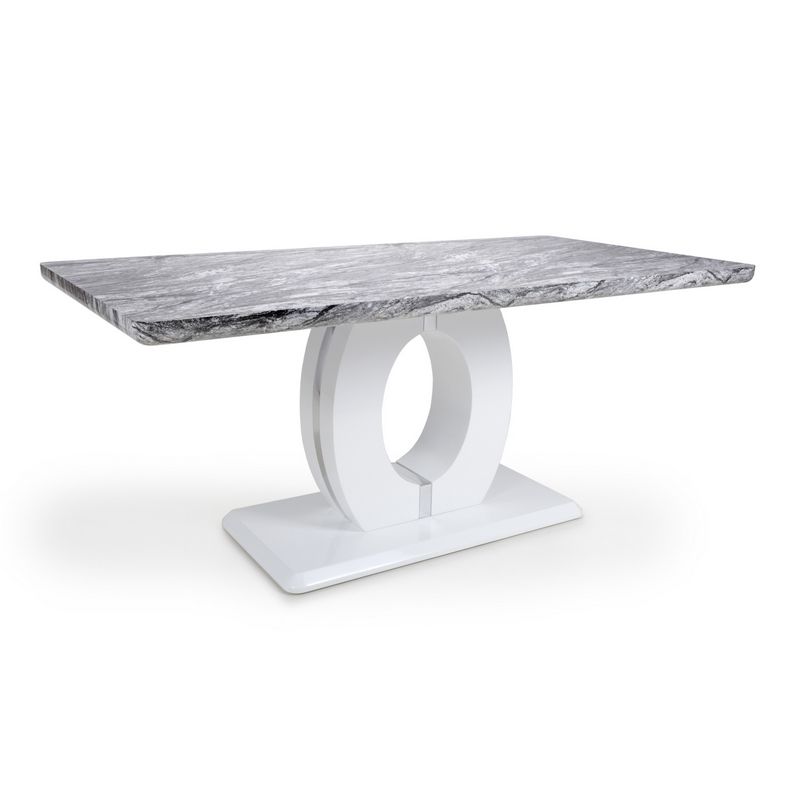 Contemporary Dining Table White And Grey Marble Effect - 180cm