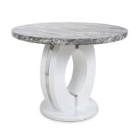 See more information about the Contemporary Circular Dining Table White And Grey Marble Effect - 1m