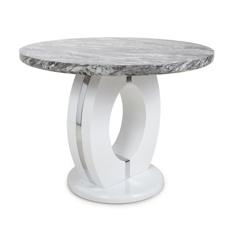 Contemporary Circular Dining Table White And Grey Marble Effect - 1m
