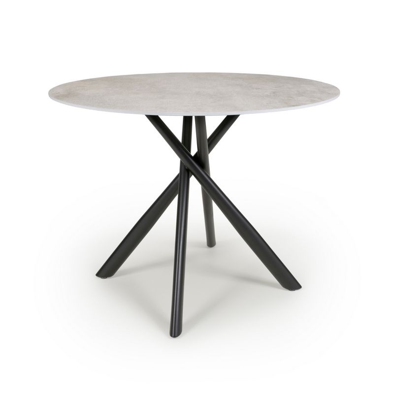 Contemporary Circular Dining Table Metal & Glass Grey Concrete Effect