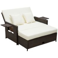See more information about the Outsunny Rattan Sun Lounger 2 Seater Day Bed-Brown
