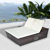 See more information about the Outsunny 2 Seater Double Rattan Sun Lounger Recliner Day Bed Outdoor Wicker Weave Furniture Sofa w/ Fire Retardant Cushions  Mixed Brown
