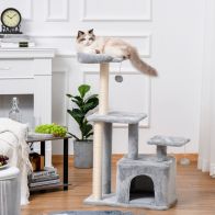See more information about the PawHut Cat Tree Tower for Indoor Cats 114cm Climbing Activity Centre Kitten with Sisal Scratching Post Perch Hanging Ball Condo Toy Light Grey