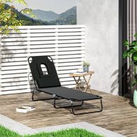 See more information about the Outsunny Sun Lounger Foldable Reclining Chair with Pillow and Reading Hole Garden Beach Outdoor Recliner Adjustable Black