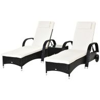 See more information about the Outsunny 2 Seater Rattan Sun Lounger Set With Side Table Black