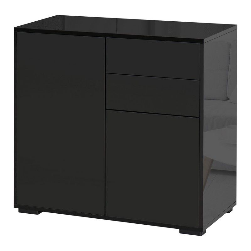 Homcom High Gloss Frame Sideboard Side Cabinet Push-Open Design With 2 Drawer For Living Room Bedroom Black
