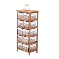 See more information about the Homcom 5 Drawer Dresser Wicker Basket Storage Shelf Unit Wooden Frame Home Organisation Cabinet Bedroom Office Furniture Natural Finish 90x40cm
