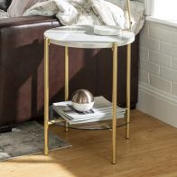 See more information about the Deco Circular Side Table Gold and White 1 Shelf