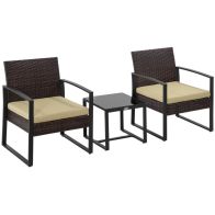 See more information about the Outsunny 3 Pcs Pe Rattan Wicker Garden Furniture Patio Bistro Set Weave Conservatory Sofa Coffee Table And Chairs Set Beige