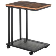 See more information about the Homcom C Shaped Side Table With Wheels Mobile End Table Laptop Stand With Metal Frame And Storage Shelf Rustic Brown