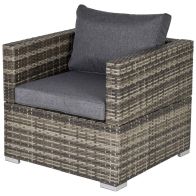 See more information about the Outsunny Outdoor Patio Furniture Single Rattan Sofa Chair Padded Cushion All Weather For Garden Poolside Balcony Deep Grey