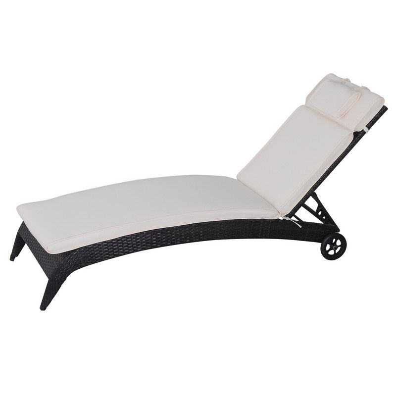 Outsunny Garden Sun Lounger Cushion Replacement Thick Sunbed Reclining Chair Relaxer Pad With Pillow - Cream White