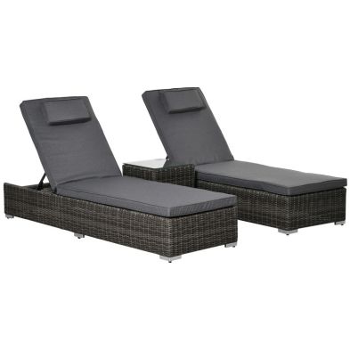 See more information about the Outsunny 2 Seater Adjustable Pe Rattan Wicker Lounge Set Half-Round Wicker Recliner Bed