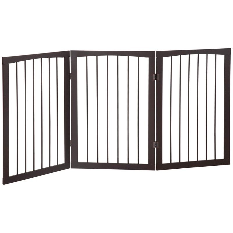 PawHut Pet Gate 160L×1.2D×76H cm Free Standing Folding Pet/Child Safety Fence-Dark Brown
