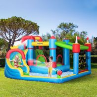 See more information about the Outsunny 5 in 1 Kids Bounce Castle Large Castle Style Inflatable House Slide Trampoline Pool Water Gun Climbing Wall with Inflator Carrybag Patches for Kids Age 3-8
