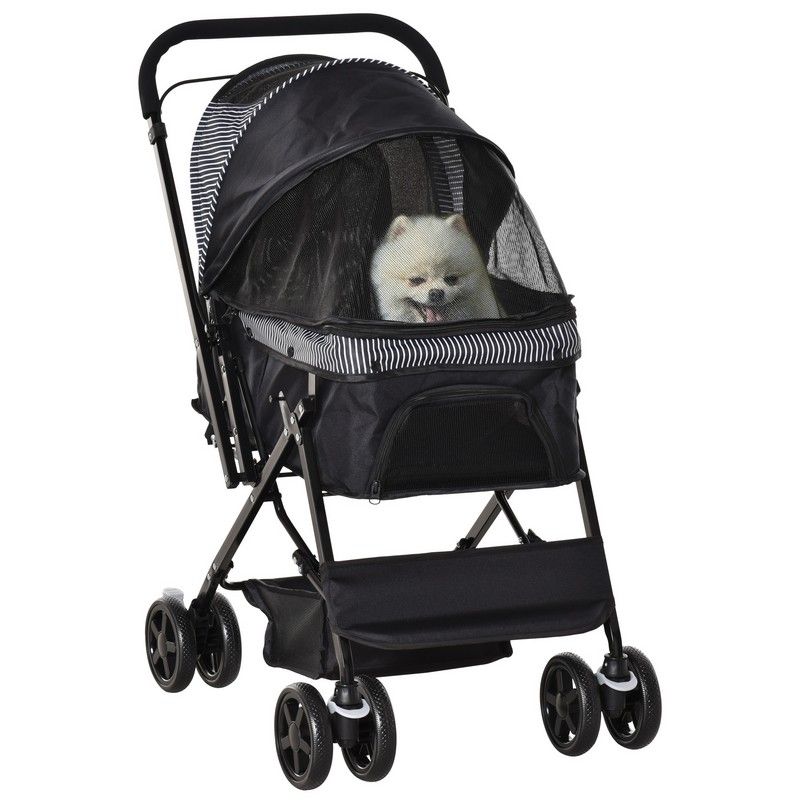 PawHut Pet Stroller Pushchair Foldable Travel Dog Cat Carriage w/ Reversible Handle Brake Basket