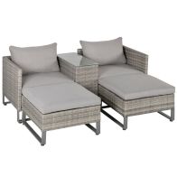 See more information about the Outsunny 5Pcs Patio Rattan Wicker Sofa Set Chaise Lounge Double Sofa Bed Furniture W/ Coffee Table & Footstool For Patios