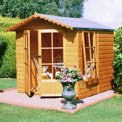 See more information about the Shire Buckingham 7' 1" x 7' 8" Apex Summerhouse - Premium Dip Treated Shiplap