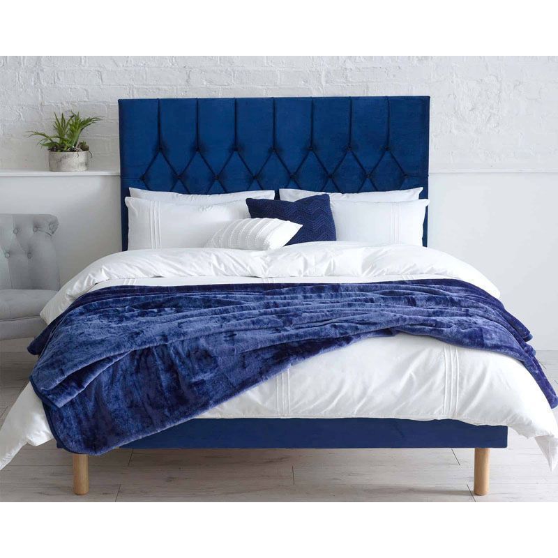 6ft Super King Size Bed Frame, Blue Velvet Bed Frame King