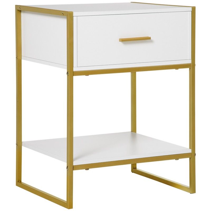 Homcom Elegant Gold-Tone Metal Frame Side Table With Drawer