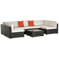 See more information about the Outsunny 7 Pc Garden Rattan Furniture Set Patio Outdoor Sectional Wicker Weave Sofa Seat Coffee Table W/ Cushion And Pillow Buckle Structure Dark Coffee