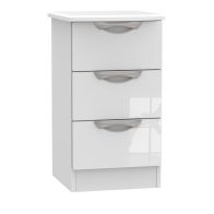 See more information about the Weybourne 3 Drawer Bedroom Bedside Cabinet White Gloss