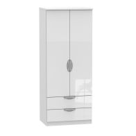 See more information about the Weybourne 2 Drawer 2 Door Bedroom Wardrobe White Gloss