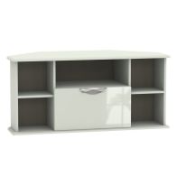 See more information about the Weybourne Corner TV Unit Off-white 5 Shelves 1 Drawer
