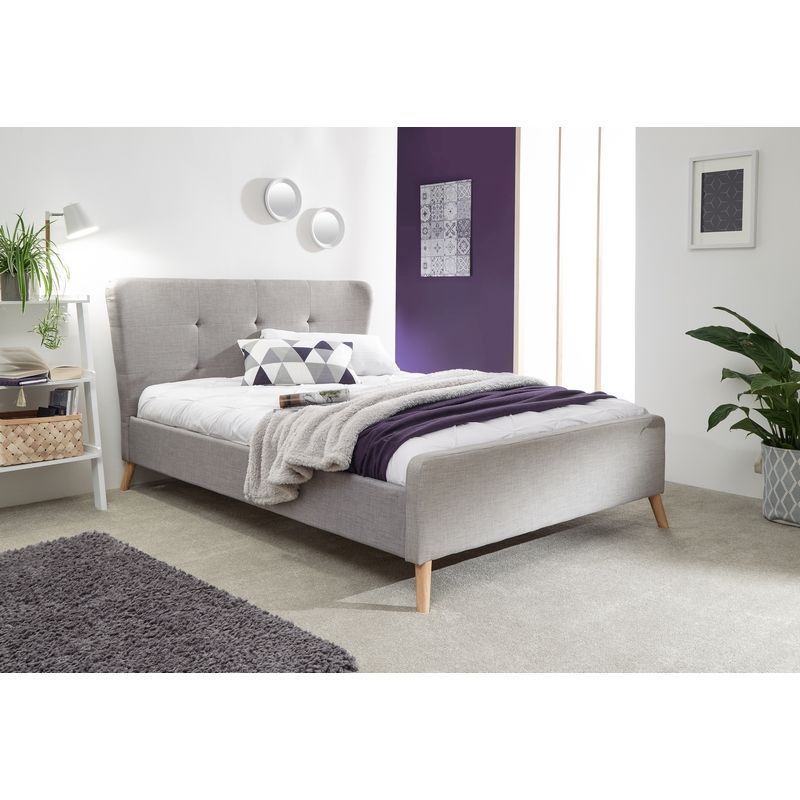 Carnaby Double Bed Wood & Fabric Light Grey 5 x 7ft