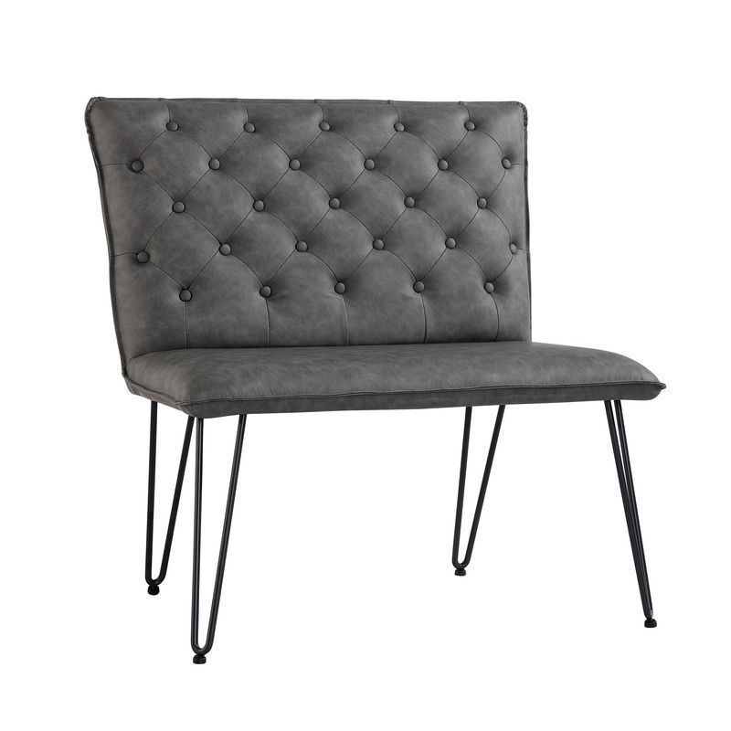 Urban Chesterfield Studded Back Small Dining Bench Grey