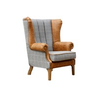 See more information about the Oxbridge Wing Armchair Oak Faux Leather Armrests Grey
