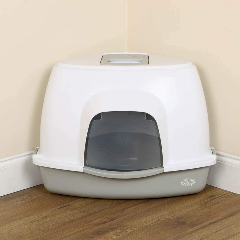 Cat Litter Tray with Hood Grey Plastic 56cm by Pet Brands